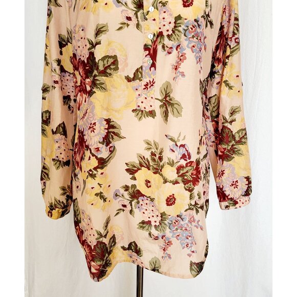 Soft Surroundings Red Pink Floral Long Sleeve Blouse Silk Blend Size S - Picture 3 of 11